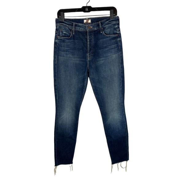 Mother Denim Stunner Fray Skinny Jeans Size 28 Button Fly High Rise Dark Wash - Picture 1 of 11